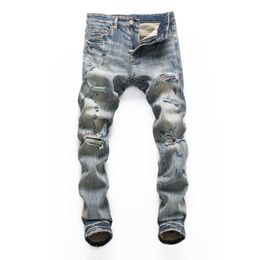 Fashion Mens Jeans Clothing Designer Pants Light Blue Slim Denim Straight Biker Hole Hip Hop Men39uph