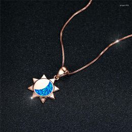 Pendant Necklaces Cute Female Sun Moon Necklace Dainty Rose Gold Colour Chain Vintage Opal Stone Wedding For Women