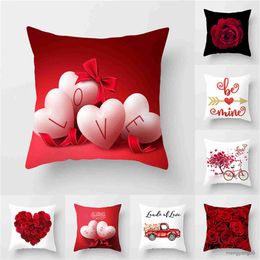 Cushion/Decorative Rose Love Printed Case Valentine's Day Throw Cover Room Decoration Accessories Peach Sofa Cushion Cover R230629