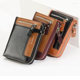 Wallets Vintage Vertical Square Solid Colour Soft Surface Anti-theft And Demagnetization Brush Wallet Short Business Zipper Leather Bag