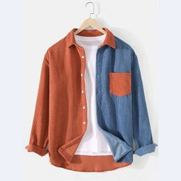 Men's Dress Shirts Contrast Colour Corduroy Casual Shirt Full Sleeve Turndown Collar Button Thick Soft Blusa Top Streetwear Camisa 230628