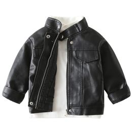 Jackets Baby Spring Clothing Leather Jacket Boys Girls Plus Fleece Warm Casual Motorcycle Leather Jacket For Children Fashionable 230628