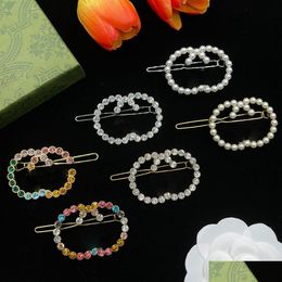Hair Clips Barrettes Gold And Sier Color Diamond Clip Retro Letter Design Pearl Simple Word Feminine Fashion Accessories Clothes S Dhzqy