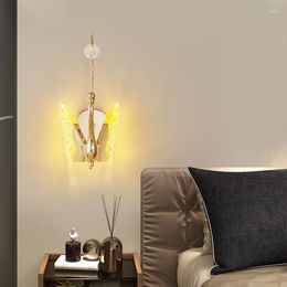 Wall Lamp JMZM Swan Gold Crystal Bedside Bedroom Living Room Home Decor LED Indoor Lighting