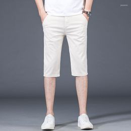 Men's Pants 8009 Summer Fashion Solid Color Simple Basic Thin Capri Korean Style Slim Fit Casual Straight Cropped Trouser Male