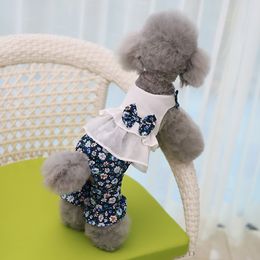 Dog Apparel Print Flower Jumpsuits Pet Clothing Four legged Dogs Clothes Cat Small Cute Thin Spring Summer Blue Girl Yorkshire 230628