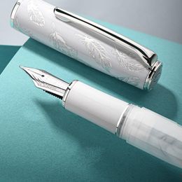 Pens New Hongdian N8 Fountain Pen White Feather HighEnd Exquisite EF F nibs Student Business Office Literature writing Ink Pen Gifts