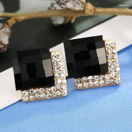 Backs Earrings Generous Temperament Austrian Crystal Square Rhinestone Clip On Non Pierced Ear Clips For Women No Hole