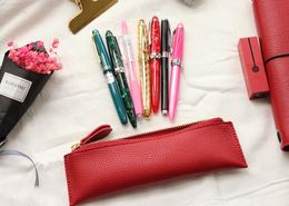 Bags Fromthenon Litchi Grain Leather Pencil Case Vintage Zipper Bag For School Highquality Cowhide Pencil Bag Retro Gift Stationery