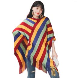 Scarves Spring Fall Fashion Girls Cape Scarf Striped Printing Knit Warm Women