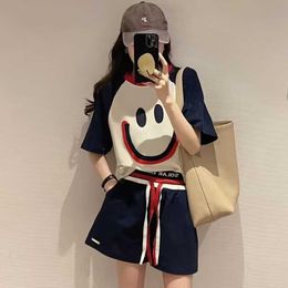 Selling Cute Smiling Face Women's Summer Fashionable Loose T-shirt+Shorts Fashion Two Piece Set women sports tracksuits jogging suits