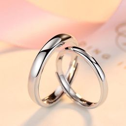 Cluster Rings Korean Version Of Three-dimensional Simple Glossy Copper Silver-plated Couple Ring Adjustable