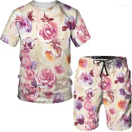 Women's Tracksuits Floral Print Tracksuit Women Short Sleeve T Shirt And Shorts Two Piece Sets Female Clothing Fashion Summer Outfit For