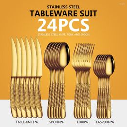 Dinnerware Sets 24pcs Star Diamond Tableware 18/10 Stainless Steel Knife Fork Spoon Set Golden Cutlery High-end Western Flatware