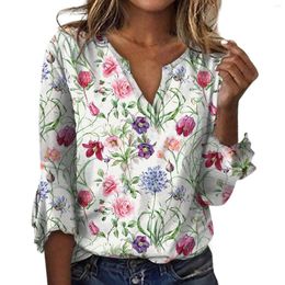 Women's Blouses V-neck Printed Shirts Casual Tops Floral Blouse Summer Fashion Ladies Clothes Female Oversized Short Sleeve