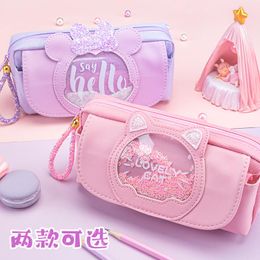 Bags Large Capacity Pencil Bag Pen Case for Girls Student Lovely Cat Candy Colour Rulers Pouch Organiser Stationery School Supplies IN