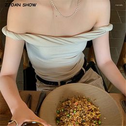 Serbatoi da donna 2023 Fashion Women Kink Rope Slash Collar Off Canotta Sexy Corsetto Slim Canotte Base Crop T-shirt Confortevole