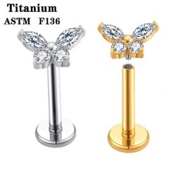 Navel Bell Button Rings G23 Butterfly Lip Stud Labret Piercing Jewelry 16G Crystal Zircon Cartilage Earring Tragus Monroe 230628
