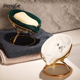 Bath Accessory Set Ceramics Drain Soap Holder Bathroom Decorate Product Simplicity Marble Texture Gilded Stand Dinning Room Soaps Storage Shelf 230628