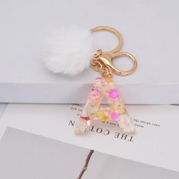 Keychains QIAMNI Fashion Creativity 26 Letters A -Z Keyring English Letter With Plush Ball Keychain Handbag Ornament Charms For Women Gift