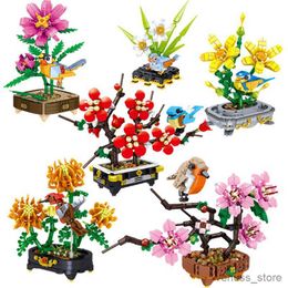 Blocks Creative Bonsai Flower and Bird Building Blocks Assembled Toys Plant Pot Flowers Home Decoration Children's Holiday Gifts R230629
