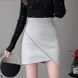 Women's Shorts Jeans New Black Brown or White Mini Skirt Female Korean Style High Waist Pu Leather Skirt Women Winter Zipper Patchwork Short Skirts