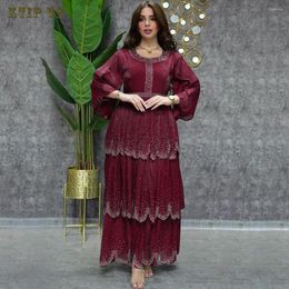 Ethnic Clothing Muslim Fashion Kaftan Moroccan Dubai Arab Evening Dress With Diamond Chiffon Middle East Summer Cake Skirt Islam Abaya