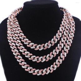 Chains 12mm Pink Bubble Crystal Curb Cuban Miami Chain Men's Hiphop Necklace Iced Out Bling Rap Rock Dancer Silver Color Jewelry Gift
