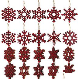 Christmas Decorations Buffalo Plaid Wooden Snowflake Ornaments Snowflakes Wood Slices Crafts For Diy Holiday Xb1 Drop Delivery Home Dh5Ls