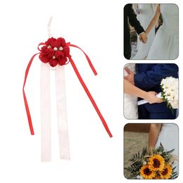 Decorative Flowers Flower Bracelet Wedding Costume Accessory Wrist Hand Corsage Boutonniere Set Purple