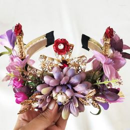 Hair Clips Exaggeration Purple Flower Headbands Bridal Head Accessories Wedding Cross Crystal Bride Wreath Jewellery Sticks