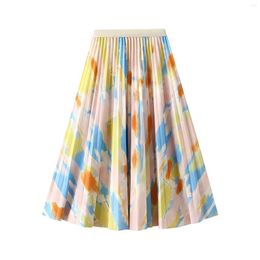 Skirts Colourful Printed Pleated Skirt For Women High Waisted A Line Midi With Flowy Silhouette Rip Sweater