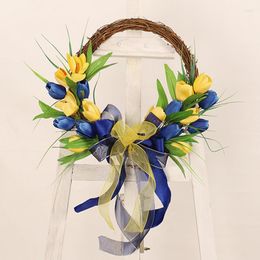 Decorative Flowers Tulip Spring Wreath For Front Door Artificial Summer Garland Hanging Wedding Home Farmhouse Cottage Decor