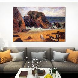 Symbolic Canvas Art Cows on The Seashore Paul Gauguin Painting Handcrafted Modern Landscapes Hotels Room Decor