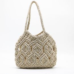 Evening Bags 2023 Fashion woven Handwoven beach holiday bag Shoulder cotton thread handbag Hand tied straw 230628