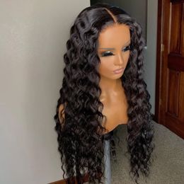 150%Density Natural Black Long Soft Kinky Curly Pre Plucked Remy Glueless Lace Front Wig For Black Women With Baby Hair