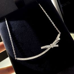 Original 925 Sterling silver Bowknot Pendant Diamond Cz Stone Pendant Necklace for Women Bridal Charm Party Wedding Jewellery Gift