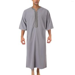 Ethnic Clothing Muslim Men Jubba Thobe Solid Colour Button Kimono Middle Robe Saudi Musulman Shirt Stand Collar Islamic Arabic Kaftan Abaya