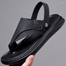 Sandals Summer All Black Men's Leather Slippers Sandal Handmade Shoes Soft Brand Men Beach Sneakers DM-25