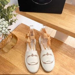 Linen Embroidered Espadrilles Sandals Flats heels summer women's luxury designers leather sole Evening Party Dress shoes factory footwear Size 35-41