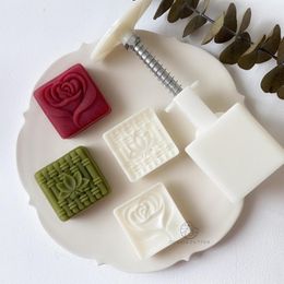 Baking Moulds 50-65g Bamboo Rose Flowers Chinese Style Mooncake Mold Refreshment Mung Bean Cake Wagashi Hand Pressure Mid-Autumn Festival
