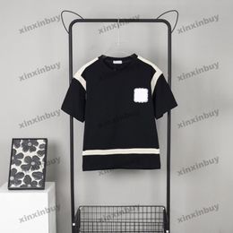 xinxinbuy Men designer Tee t shirt 23ss Paris Ribbon Panelled Letter embroidery short sleeve cotton women khaki black white XS-2XL