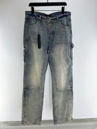 Highend brand mens jeans simple solid color multi pocket design straight pants luxury designer jeans