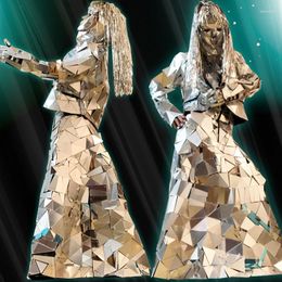 Stage Wear Custom Silver Hand-stitched Mirror Clothing For Men And Women Laser Show Set Party DJ Person Dance Outfit