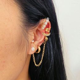 Backs Earrings Fashion Rhinestone Pearl Ear Cuff Clip Set For Women Vintage Elegant Long Tassel Female Jewelry Gift