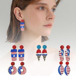 Stud Earrings Wood Print American National Day Fourth Of July Independence Jewellery Crystal Drop Small Hoops