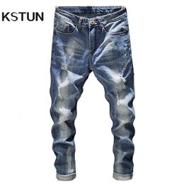Mens Jeans Ripped Men Slim Fit Light Blue Stretch Fashion Streetwear Frayed Hip Hop Distressed Casual Denim Pants Male Trousers 230629