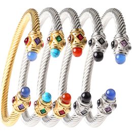 Bangle Wound Stainless Steel Colourful AAA Zircon Luxury Jewellery Bracelet for Women Wedding Stage Show Accessories Sisters Gift 230627