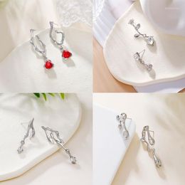 Stud Earrings Korean Fashion Niche Design Ins Aesthetic Ruby Drop Cutout Asymmetrical Cool Geometric Studs Earring For Women