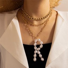 Pendant Necklaces HuaTang Vintage Big Initial Letter Pearl Necklace For Women Punk Multilayer Guban Chains Female Party Jewellery